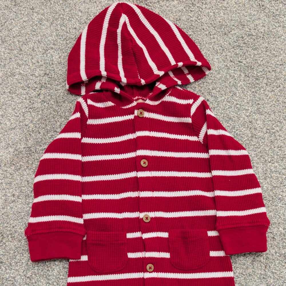 Red and White Striped Hooded Cardigan